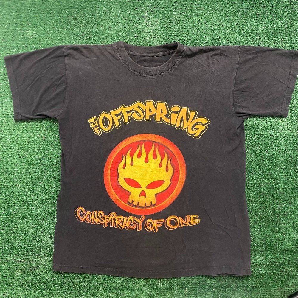Vintage 90s The Offspring Conspiracy of One T-Shirt Flame Skull Grunge Punk Rock